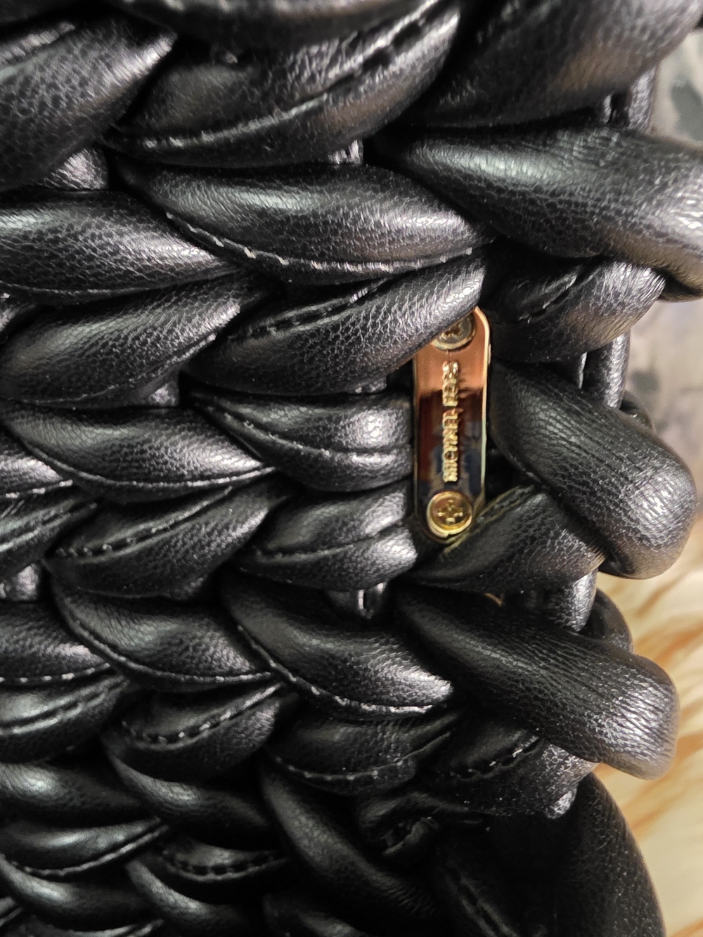 Auth NWT Michael Kors Black Braided Leather Shoulder Bag with Gold Chain - Picture 7 of 11